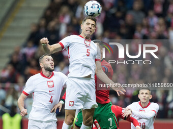 Sebastian Walukiewicz , Jan Bednarek  during UEFA Nations League match Poland vs Portugal in Warsaw Poland on 12 October 2024. (