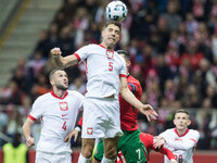 Sebastian Walukiewicz , Jan Bednarek  during UEFA Nations League match Poland vs Portugal in Warsaw Poland on 12 October 2024. (