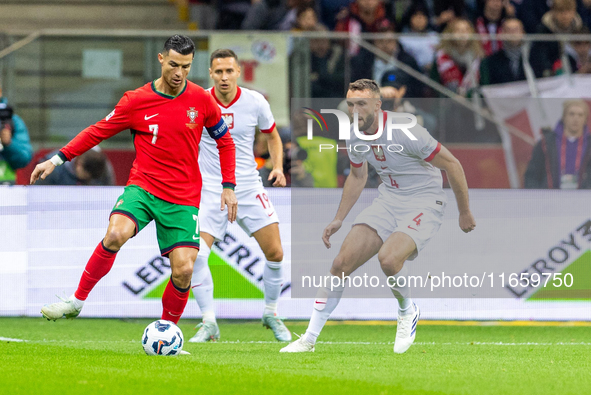 Cristiano Ronaldo is playing  during the  UEFA Nations League 2024 League A Group A1 match between Poland and Portugal , at the PGE Narodowy...