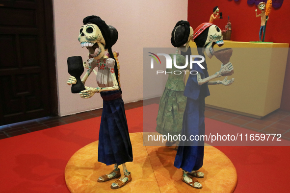 Skulls made of cardboard are seen at the exhibition ''The Other Life in Tamoanchan'' at the National Museum of Popular Cultures in Mexico Ci...