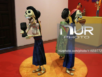 Skulls made of cardboard are seen at the exhibition ''The Other Life in Tamoanchan'' at the National Museum of Popular Cultures in Mexico Ci...