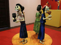 Skulls made of cardboard are seen at the exhibition ''The Other Life in Tamoanchan'' at the National Museum of Popular Cultures in Mexico Ci...