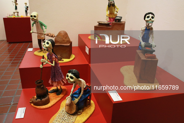 Skulls made of cardboard are seen at the exhibition ''The Other Life in Tamoanchan'' at the National Museum of Popular Cultures in Mexico Ci...