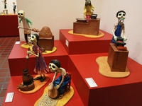 Skulls made of cardboard are seen at the exhibition ''The Other Life in Tamoanchan'' at the National Museum of Popular Cultures in Mexico Ci...