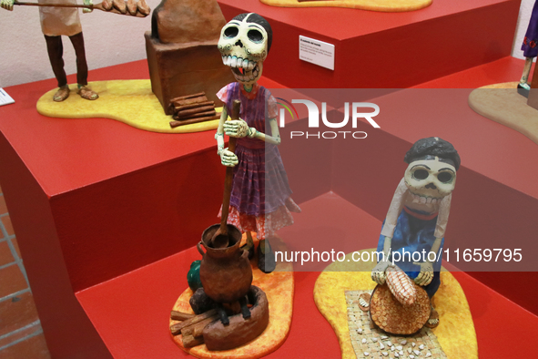 Skulls made of cardboard are seen at the exhibition ''The Other Life in Tamoanchan'' at the National Museum of Popular Cultures in Mexico Ci...