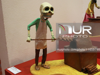 A cardboard skull made by a baker is seen at the exhibition ''The Other Life in Tamoanchan'' at the National Museum of Popular Cultures in M...