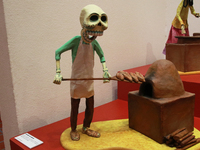 A cardboard skull made by a baker is seen at the exhibition ''The Other Life in Tamoanchan'' at the National Museum of Popular Cultures in M...