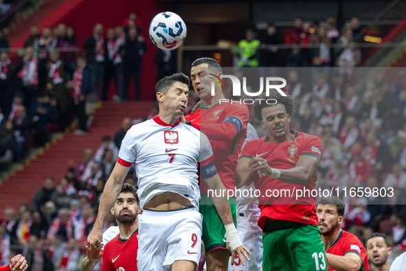 Robert Lewandowski, Cristiano Ronaldo and Renato Veiga are playing during the  UEFA Nations League 2024 League A Group A1 match between Pola...