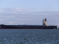 A cargo ship is seen near Lisbon, Portugal, on October 12, 2024. Russian missile strikes on Ukrainian ports this week kill at least 10 peopl...