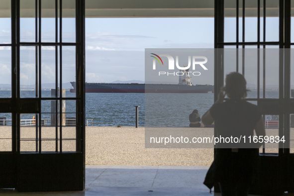 A cargo ship is seen near Lisbon, Portugal, on October 12, 2024. Russian missile strikes on Ukrainian ports this week kill at least 10 peopl...