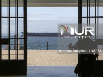 A cargo ship is seen near Lisbon, Portugal, on October 12, 2024. Russian missile strikes on Ukrainian ports this week kill at least 10 peopl...