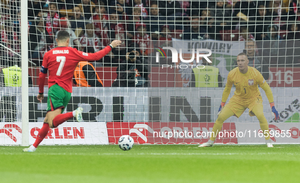 Cristiano Ronaldo , Lukasz Skorupski  during UEFA Nations League match Poland vs Portugal in Warsaw Poland on 12 October 2024. 