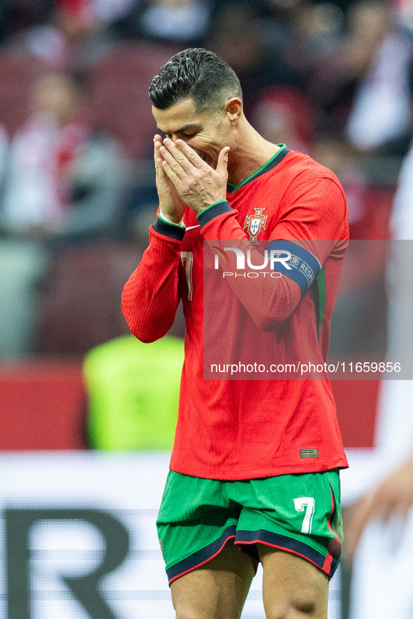 Cristiano Ronaldo is playing  during the  UEFA Nations League 2024 League A Group A1 match between Poland and Portugal , at the PGE Narodowy...