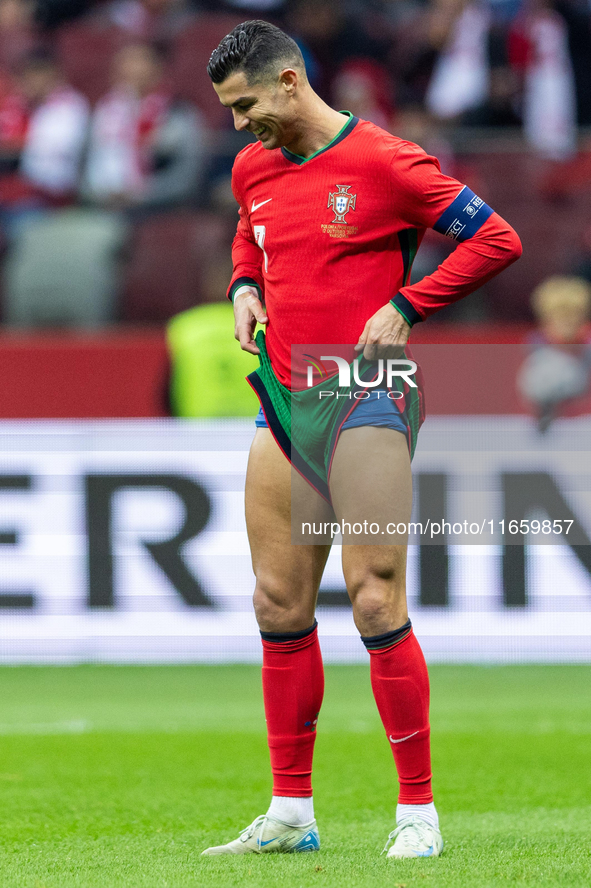 Cristiano Ronaldo is playing  during the  UEFA Nations League 2024 League A Group A1 match between Poland and Portugal , at the PGE Narodowy...