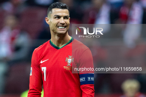 Cristiano Ronaldo is playing  during the  UEFA Nations League 2024 League A Group A1 match between Poland and Portugal , at the PGE Narodowy...