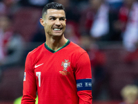 Cristiano Ronaldo is playing  during the  UEFA Nations League 2024 League A Group A1 match between Poland and Portugal , at the PGE Narodowy...