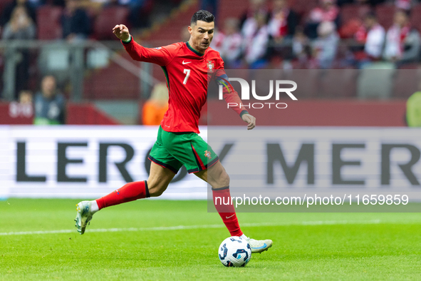 Cristiano Ronaldo is playing  during the  UEFA Nations League 2024 League A Group A1 match between Poland and Portugal , at the PGE Narodowy...