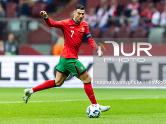 Cristiano Ronaldo is playing  during the  UEFA Nations League 2024 League A Group A1 match between Poland and Portugal , at the PGE Narodowy...