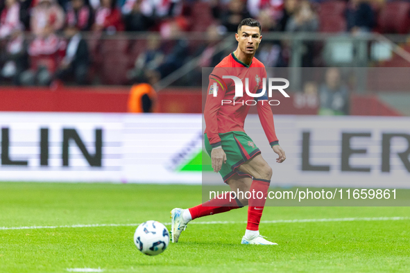 Cristiano Ronaldo is playing  during the  UEFA Nations League 2024 League A Group A1 match between Poland and Portugal , at the PGE Narodowy...