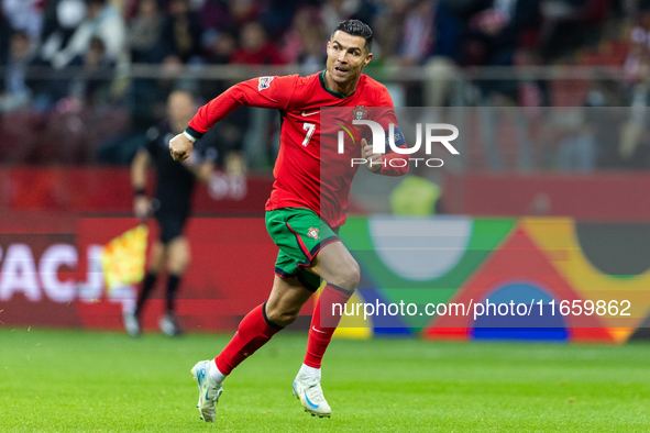 Cristiano Ronaldo is playing  during the  UEFA Nations League 2024 League A Group A1 match between Poland and Portugal , at the PGE Narodowy...