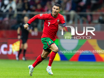 Cristiano Ronaldo is playing  during the  UEFA Nations League 2024 League A Group A1 match between Poland and Portugal , at the PGE Narodowy...