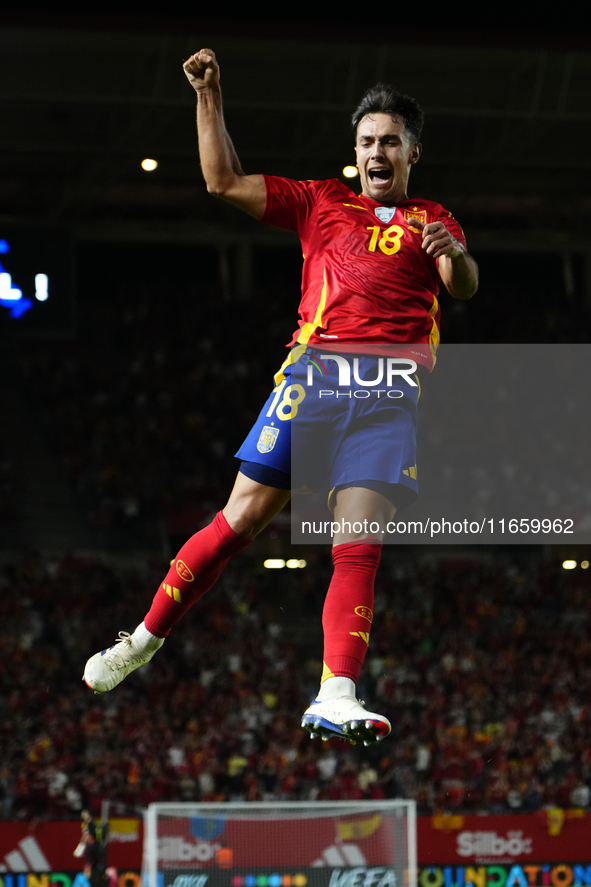 Martin Zubimendi defensive midfield of Spain and Real Sociedad celebrates after scoring his sides first goal during the UEFA Nations League...