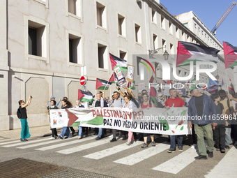 A general view occurs during a demonstration supporting Palestine in Lisbon, Portugal, on October 12, 2024. (