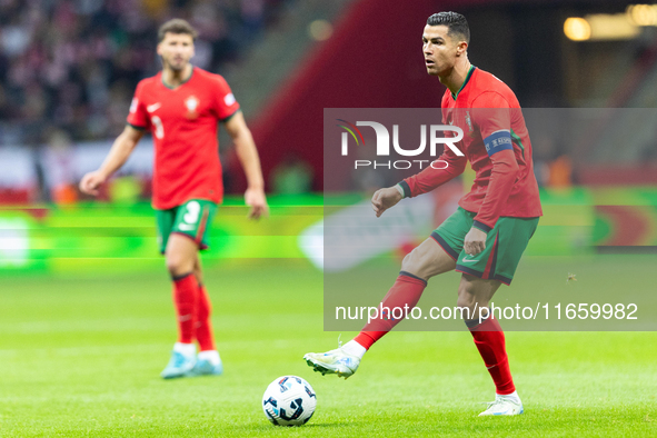 Cristiano Ronaldo is playing  during the  UEFA Nations League 2024 League A Group A1 match between Poland and Portugal , at the PGE Narodowy...