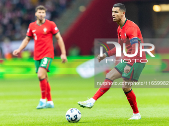 Cristiano Ronaldo is playing  during the  UEFA Nations League 2024 League A Group A1 match between Poland and Portugal , at the PGE Narodowy...