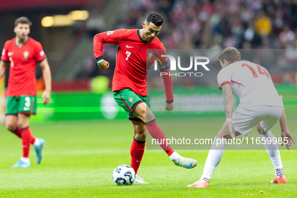 Cristiano Ronaldo is playing  during the  UEFA Nations League 2024 League A Group A1 match between Poland and Portugal , at the PGE Narodowy...