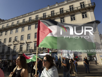 A general view occurs during a demonstration supporting Palestine in Lisbon, Portugal, on October 12, 2024. (