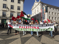 A general view occurs during a demonstration supporting Palestine in Lisbon, Portugal, on October 12, 2024. (