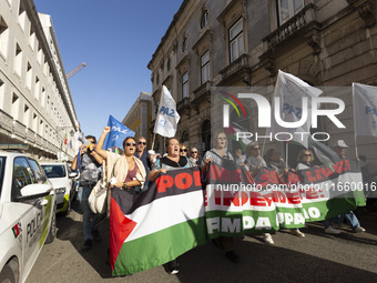 A general view occurs during a demonstration supporting Palestine in Lisbon, Portugal, on October 12, 2024. (