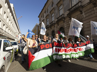 A general view occurs during a demonstration supporting Palestine in Lisbon, Portugal, on October 12, 2024. (