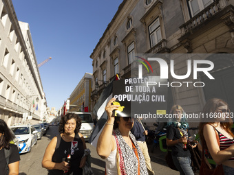 A general view occurs during a demonstration supporting Palestine in Lisbon, Portugal, on October 12, 2024. (