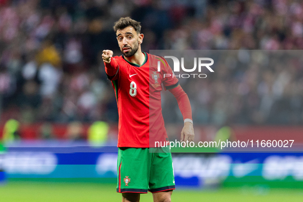 Bruno Fernandes is playing during the  UEFA Nations League 2024 League A Group A1 match between Poland and Portugal , at the PGE Narodowy in...