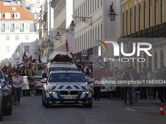 A general view occurs during a demonstration supporting Palestine in Lisbon, Portugal, on October 12, 2024. (