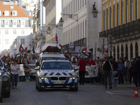 A general view occurs during a demonstration supporting Palestine in Lisbon, Portugal, on October 12, 2024. (