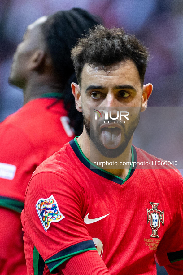 Bruno Fernandes is playing during the  UEFA Nations League 2024 League A Group A1 match between Poland and Portugal , at the PGE Narodowy in...