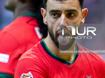 Bruno Fernandes is playing during the  UEFA Nations League 2024 League A Group A1 match between Poland and Portugal , at the PGE Narodowy in...