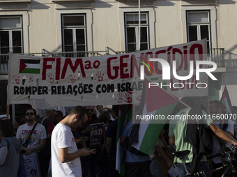 A general view occurs during a demonstration supporting Palestine in Lisbon, Portugal, on October 12, 2024. (