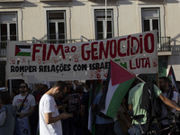 A general view occurs during a demonstration supporting Palestine in Lisbon, Portugal, on October 12, 2024. (