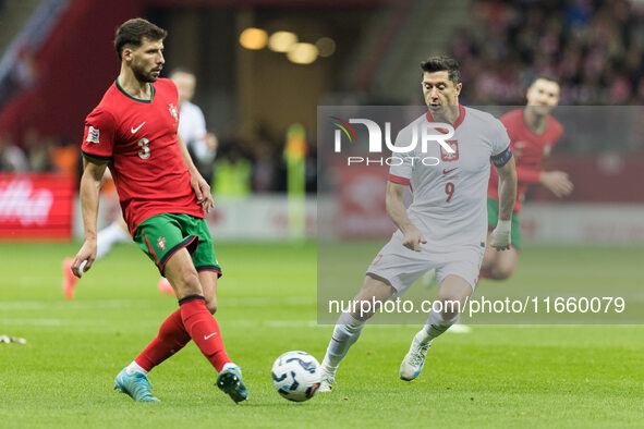 Ruben Dias , Robert Lewandowski  during UEFA Nations League match Poland vs Portugal in Warsaw Poland on 12 October 2024. 