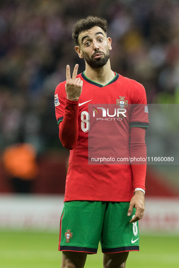 Bruno Fernandes  during UEFA Nations League match Poland vs Portugal in Warsaw Poland on 12 October 2024. 