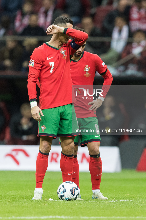 Cristiano Ronaldo , Bruno Fernandes  during UEFA Nations League match Poland vs Portugal in Warsaw Poland on 12 October 2024. 