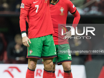 Cristiano Ronaldo , Bruno Fernandes  during UEFA Nations League match Poland vs Portugal in Warsaw Poland on 12 October 2024. (