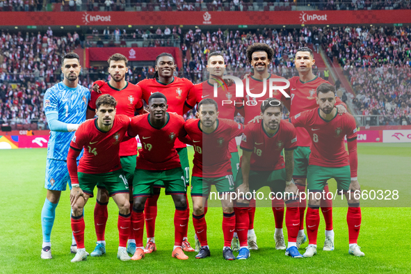 The Portugal national team poses during the UEFA 2024 Nations League Group A1 match between Poland and Portugal at the PGE Narodowe in Warsa...