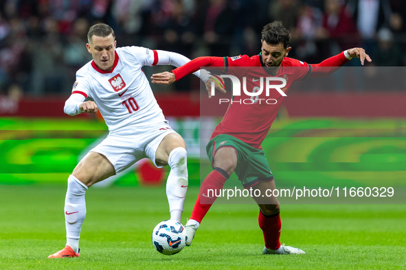 Sebastian szymanski, Bruno Fernandes are playing during the  UEFA Nations League 2024 League A Group A1 match between Poland and Portugal ,...