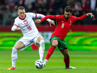 Sebastian szymanski, Bruno Fernandes are playing during the  UEFA Nations League 2024 League A Group A1 match between Poland and Portugal ,...