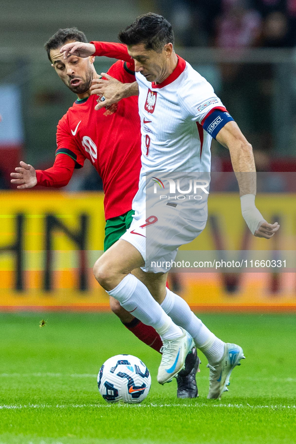 Bruno Fernandes and Robert Lewandowski are  playing during the  UEFA Nations League 2024 League A Group A1 match between Poland and Portugal...